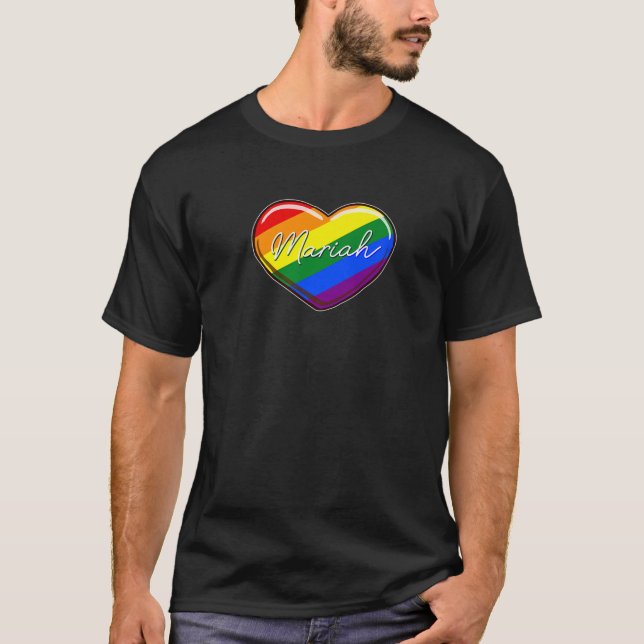 T-shirt LGBT Pride coeur - Prénom "Mariah" Rainbow Hea (Devant)