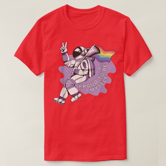 T-shirt LGBT Pride Fière d'être moi-même astronaute de lun (Design devant)
