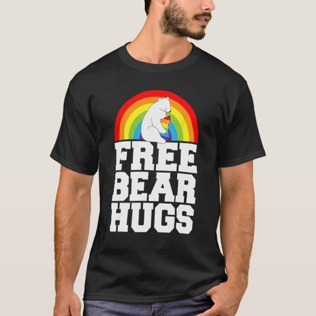 T-shirt LGBT Pride Free Bear Hugs Rainbow Support Human Ri (Devant)