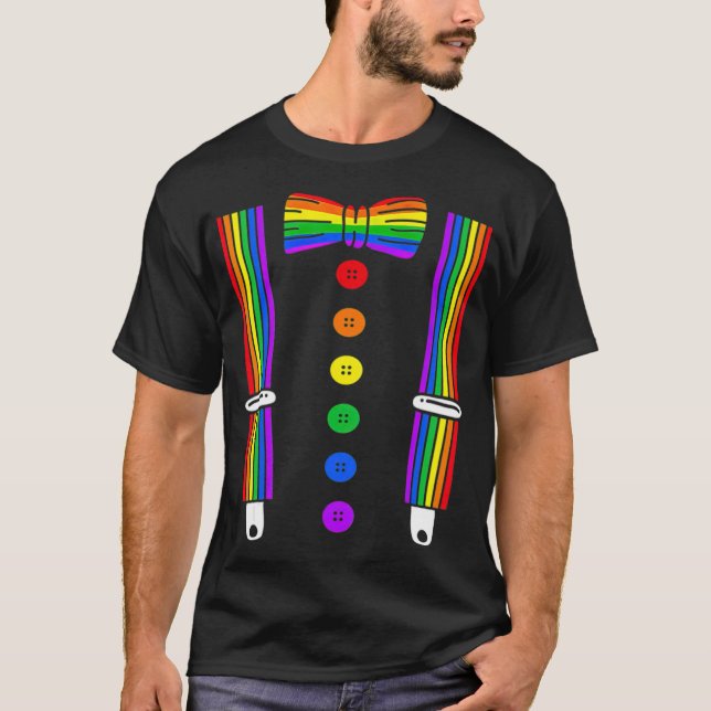 T-shirt LGBT Pride Gay Rainbow Tuxedo Suspendants T -stand (Devant)