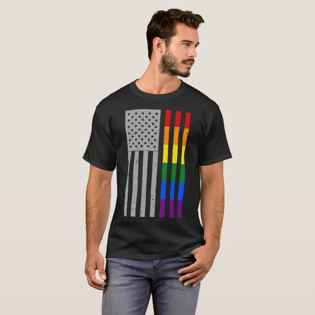 T-shirt LGBT Pride Mois Drapeau américain Couleurs arc-en- (Devant entier)