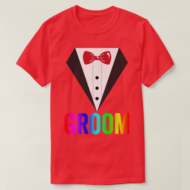 T-shirt LGBT Pride RainbowBachelor PartyMariage gayGroom (Design devant)