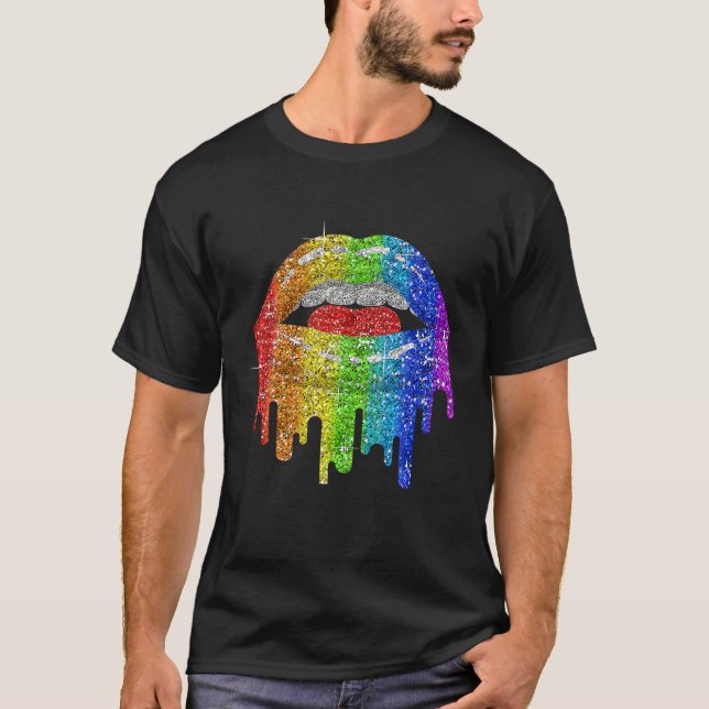 T-shirt LGBT Rainbow Bling LGBT Lips Pride Gay Bisexual Le (Devant)
