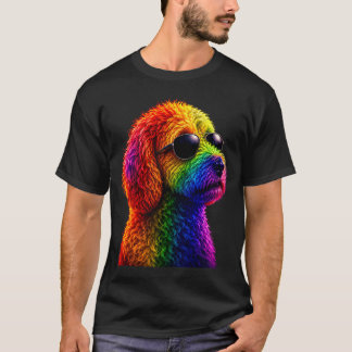 T-shirt Lgbt rainbow goldendoodle with sunglasses gay