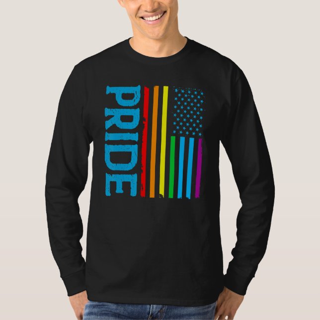 T-shirt LGBT Rainbow Pride US American Flag Patriotic Coup (Devant)