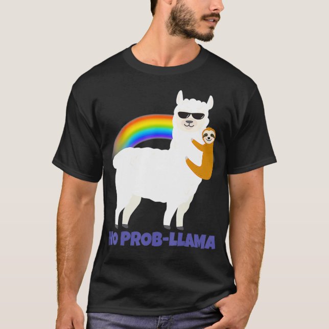 T-shirt LGBT Sloth Riding Llama Rainbow Alpaca Pas de Prob (Devant)
