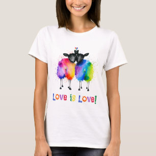 T-shirt ~LGBTQ Deux moutons arc-en-ciel Love Is Love