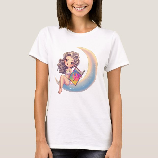 T-shirt LGBTQ femme sexy assise sur la lune (Devant)