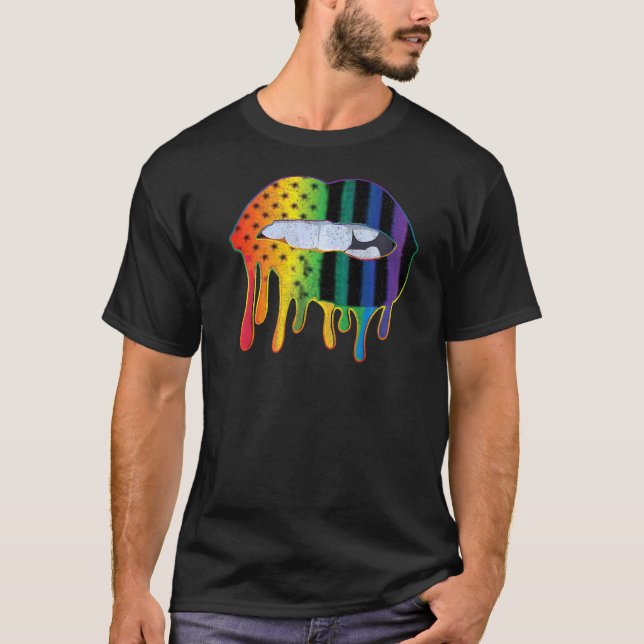 T-shirt Lgbtq Motif drapeau américain lèvres Rainbow Gay p (Devant)