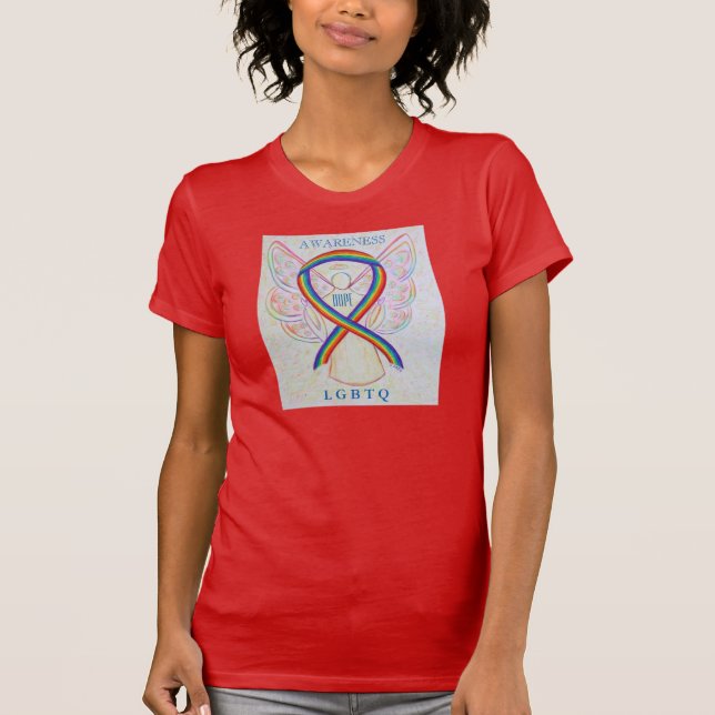 T-shirt LGBTQ Rainbow Awareness Ribbon Angel Custom Shirt (Devant)