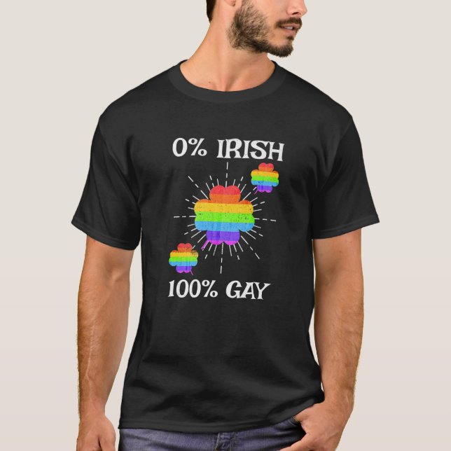 T-shirt LGBTQ Rainbow Shamrock 0% irlandais 100% gay St Pa (Devant)