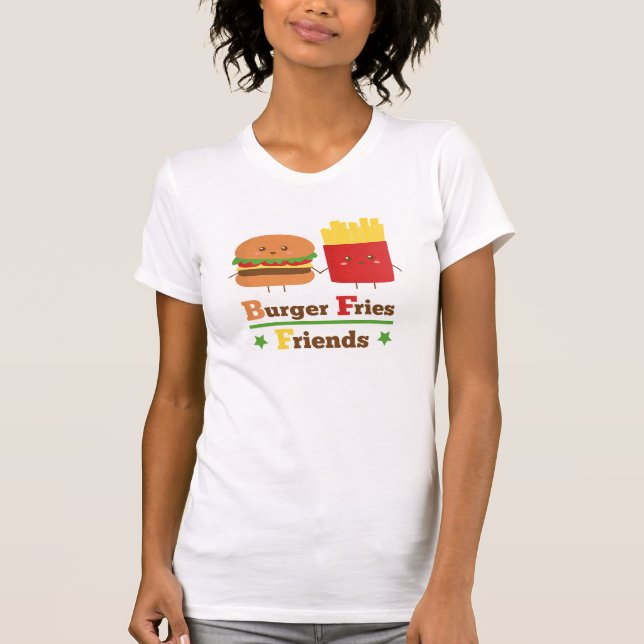 T-shirt L'hamburger de bande dessinée de Kawaii fait frire (Devant)
