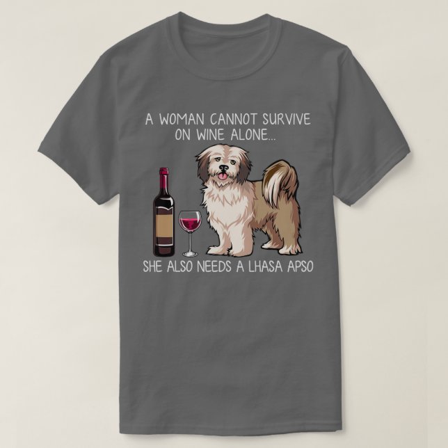 T-shirt Lhasa Apso et vin Drôle chien (Design devant)
