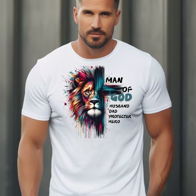 T-shirt L'homme de Dieu Lion Croix Fête des pères Cadeau (Créateur téléchargé)