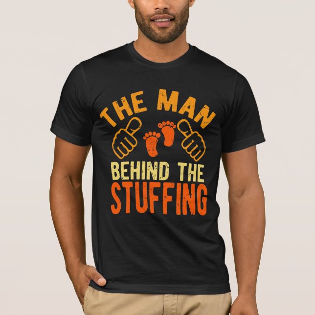 T-shirt L'Homme Derrière La Grossesse De Thanksgiving (Devant)
