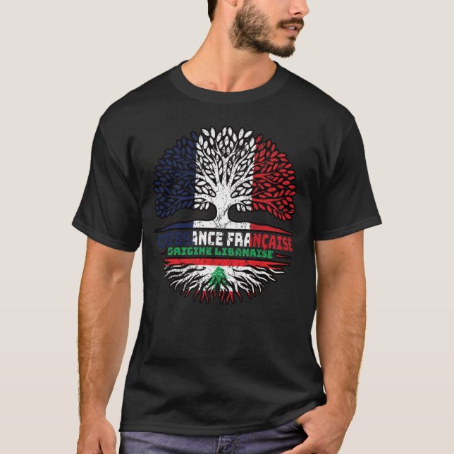 T-shirt Liban FRANÇAIS Drapeau des racines d'arbres (Devant)