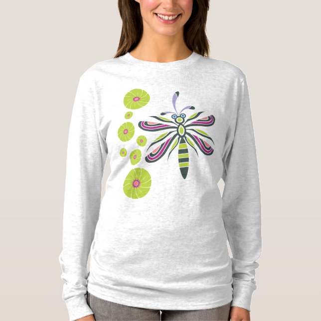 T-shirt Libellule avec des fleurs (Devant)