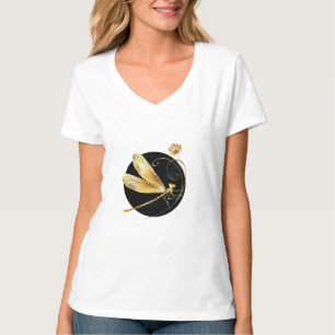 T-shirt libellule d'or en cercle noir