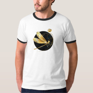 T-shirt libellule d'or en cercle noir