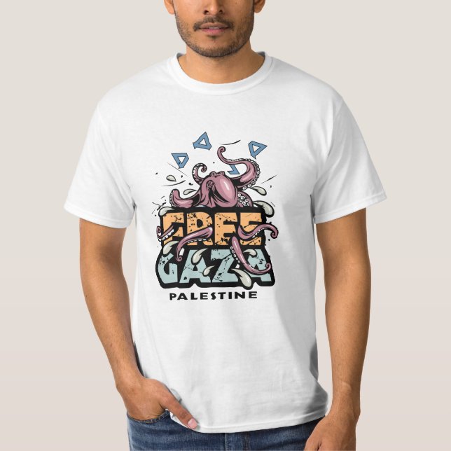 T-shirt Libérez Gaza Palestine - Illustration de pieuvre (Devant)