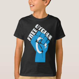 T-shirt Libérez Ouyghur Résiste Poing Avec Drapeau Ouyghur