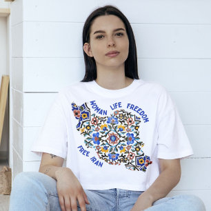 T-shirt Liberté de la vie des femmes   Carreaux Perse Bleu