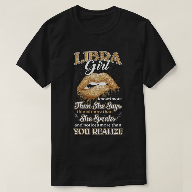 T-shirt Libra Girl En Sait Plus Qu'Elle Ne Dit Septembre O (Design devant)