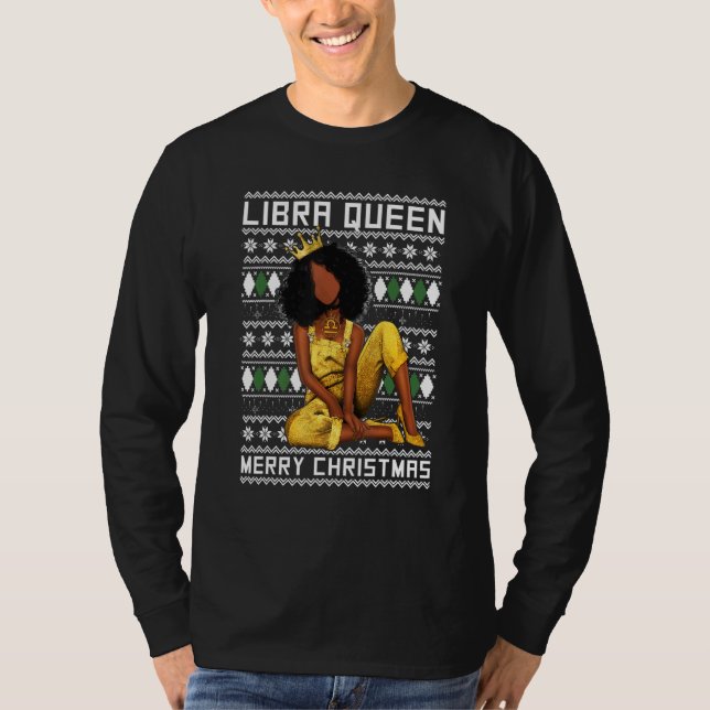 T-shirt Libra Queen Merry Christmas For Black Women (Devant)