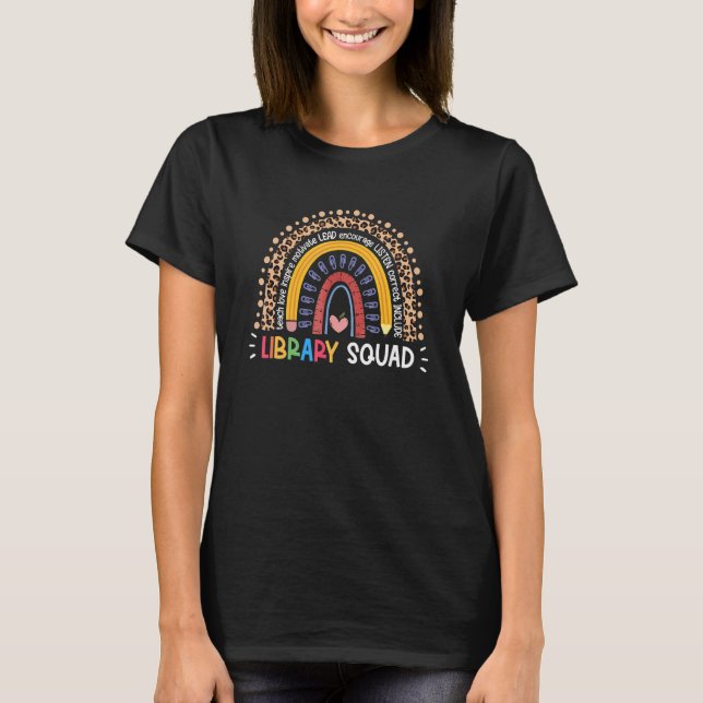 T-shirt Library Squad Rainbow Leopard Teacher 100 days of  (Devant)