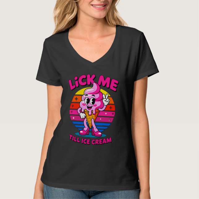 T-shirt Lick Me Till Ice Cream" - Drôle Cartoon (Devant)