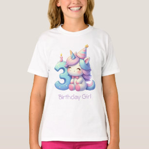 T-shirt Licorne 3e anniversaire fille rose violet bleu