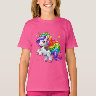 T-shirt Licorne arc-en-ciel adorable avec nuage et marque 