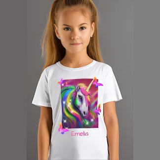 T-Shirt Licorne Arc-en-Ciel Étincelante Tête