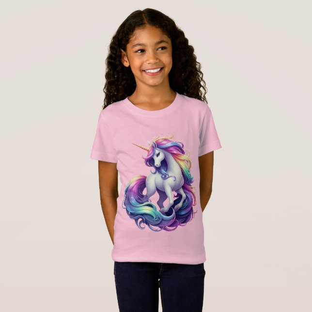T-Shirt Licorne Arc-en-Ciel Fantaisiste (Devant entier)