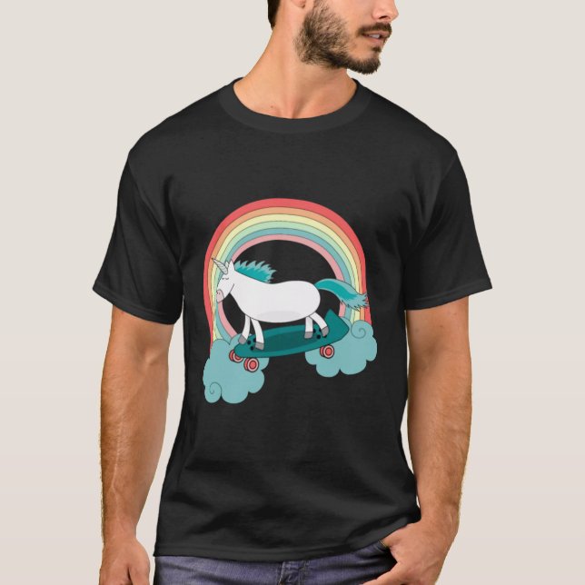 T-shirt Licorne avec la planche à roulettes (Devant)