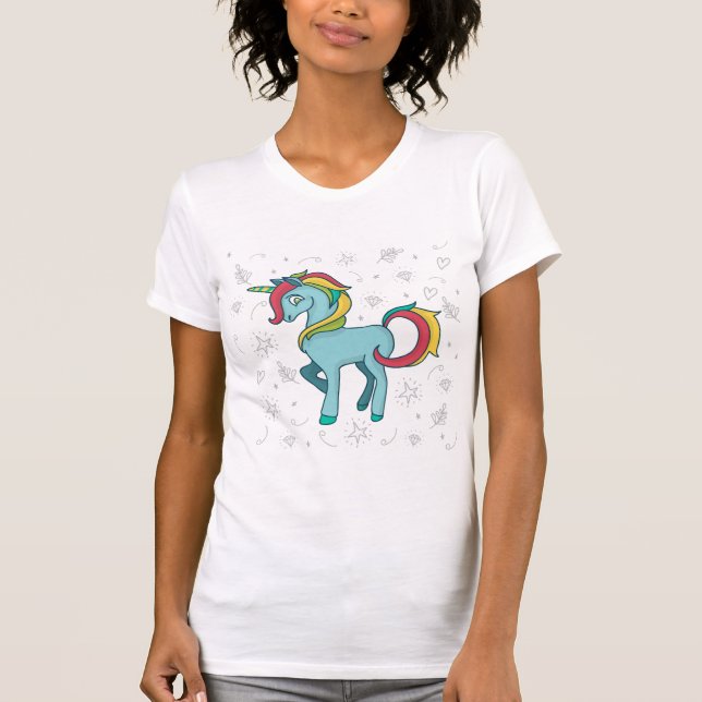 T-shirt Licorne Bleue avec Gribouillis (Devant)