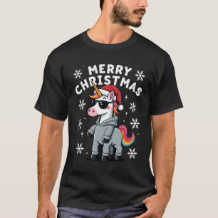 T-Shirt Licorne de Noël Chapeau de Santa (2)