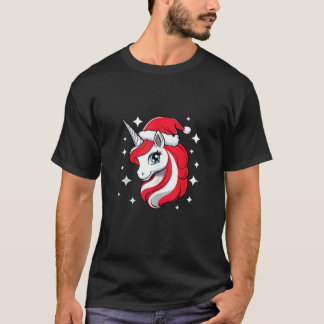T-shirt Licorne de Noël pour filles chapeau de Père Noël r
