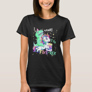 T-shirt Licorne drôle à cheval sur un dinosaure T Rex 5 an