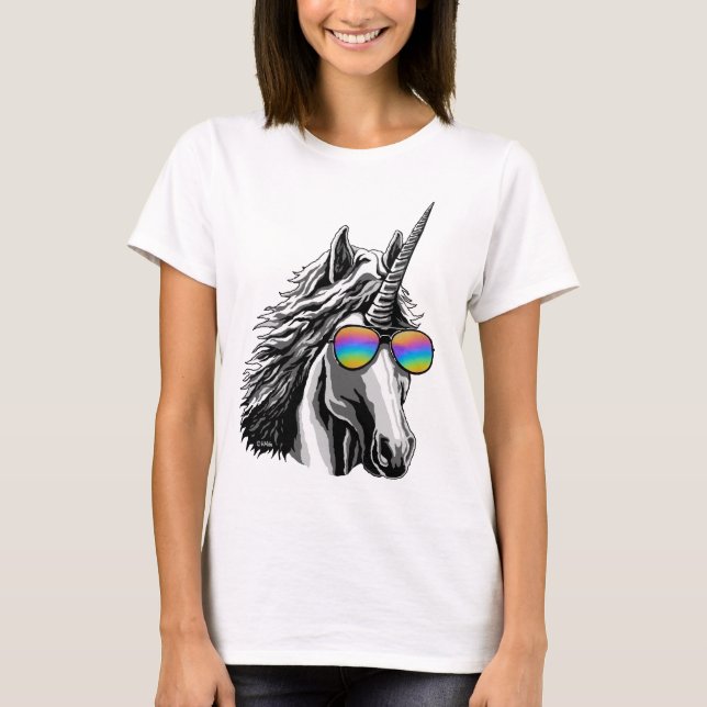 T-shirt Licorne fraîche avec des lunettes de soleil (Devant)