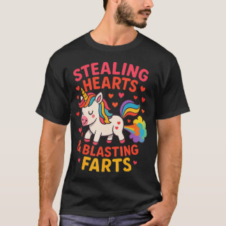 T-shirt Licorne Mignonne Drôle qui Volent les Cœurs en Pét