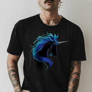T-shirt Licorne noire élégante Magie Fantastique Argent Bl