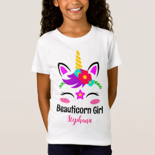 T-Shirt Licorne Rose Violet Mignonne Fleur Rouge