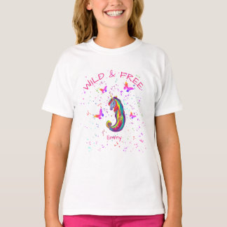 T-shirt Licorne Sauvage & Libre Étincelles avec Papillons