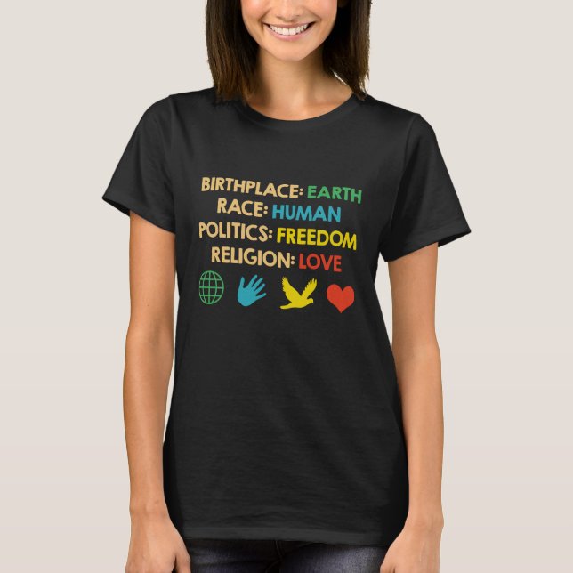 T-shirt Lieu de naissance Terre Race Politique humaine Lib (Devant)