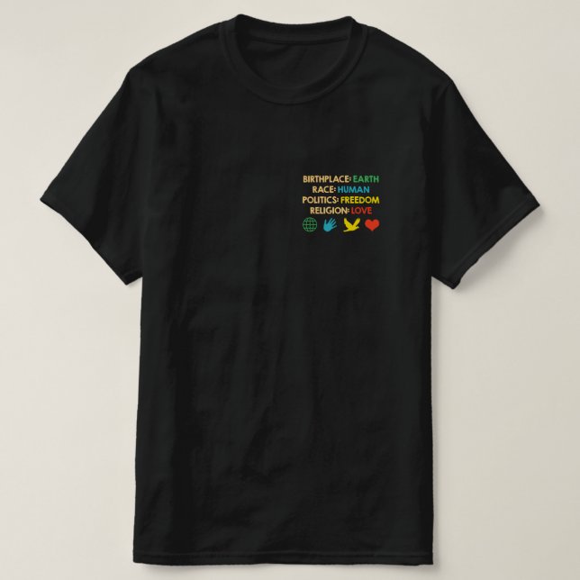 T-shirt Lieu de naissance Terre Race Politique humaine Lib (Design devant)