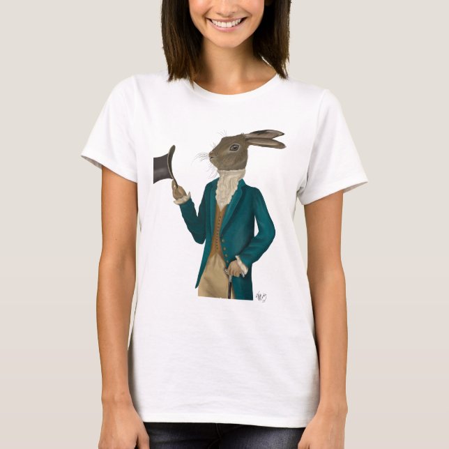 T-shirt Lièvre en Manteau Turquoise (Devant)