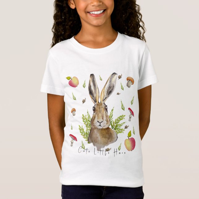 T-Shirt Lièvre mignonne avec un arrière - plan de pommes e (Devant)