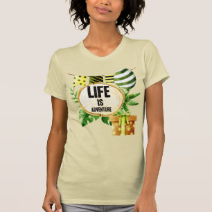 T-shirt Life Is Adventure - Green And Gold Nature Party