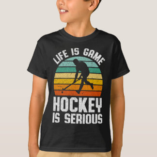 T-shirt Life Is Game Hockey Is Serious Retro Hockey Player